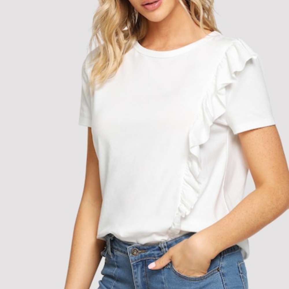 White Ruffle Trim Top Size M